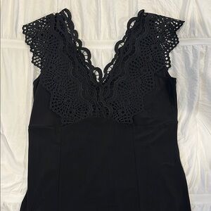 WHBM Elegant Black Lace v-neck top
